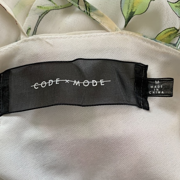 Code Mode White Watercolor Floral Print Ruffle Sleeve Criss Cross Back Shirt - Picture 7 of 8